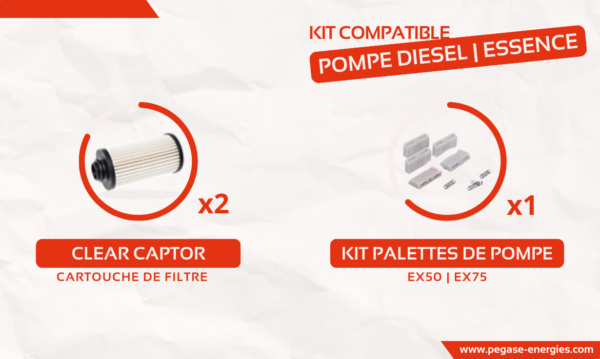 Kit de maintenance piusi cartouche de filtre CLEAR CAPTOR F00611040 et palettes de pompe R18700000 essence diesel gasoil XTL HVO